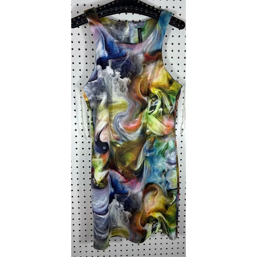 Walter Baker abstract smoke print body con scuba dress size M